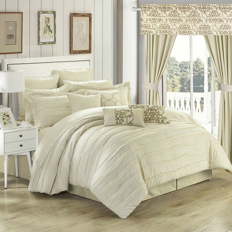 Chic Home Hailee 24-piece Bedding Set, Beig/Green, Queen