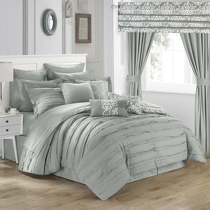 76602228 Chic Home Hailee 24-piece Bedding Set, Grey, Queen sku 76602228