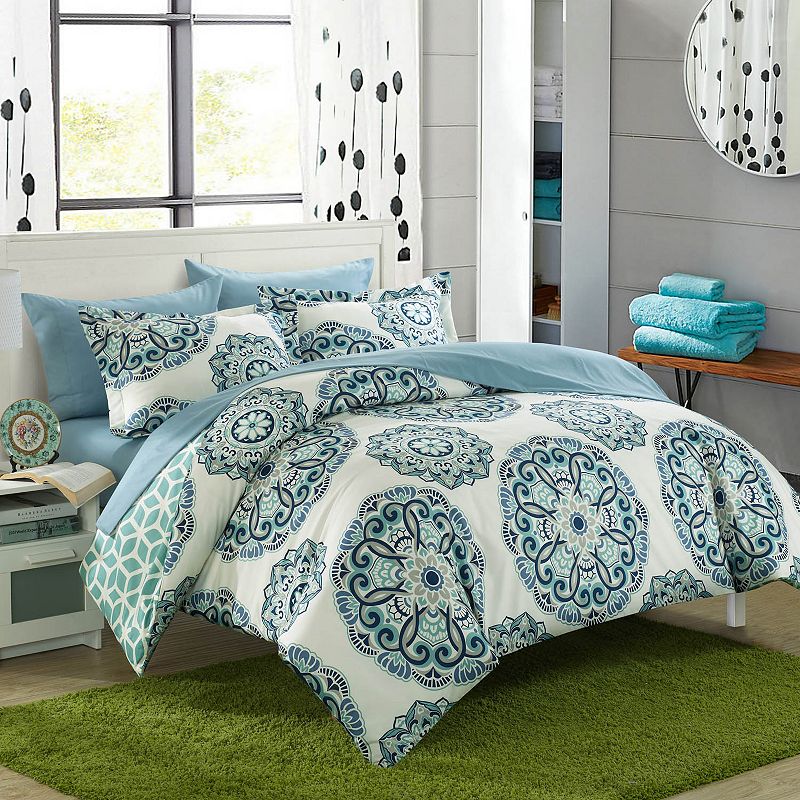 Chic Home Ibiza 7-piece Duvet Cover Set, Blue, Full/Queen