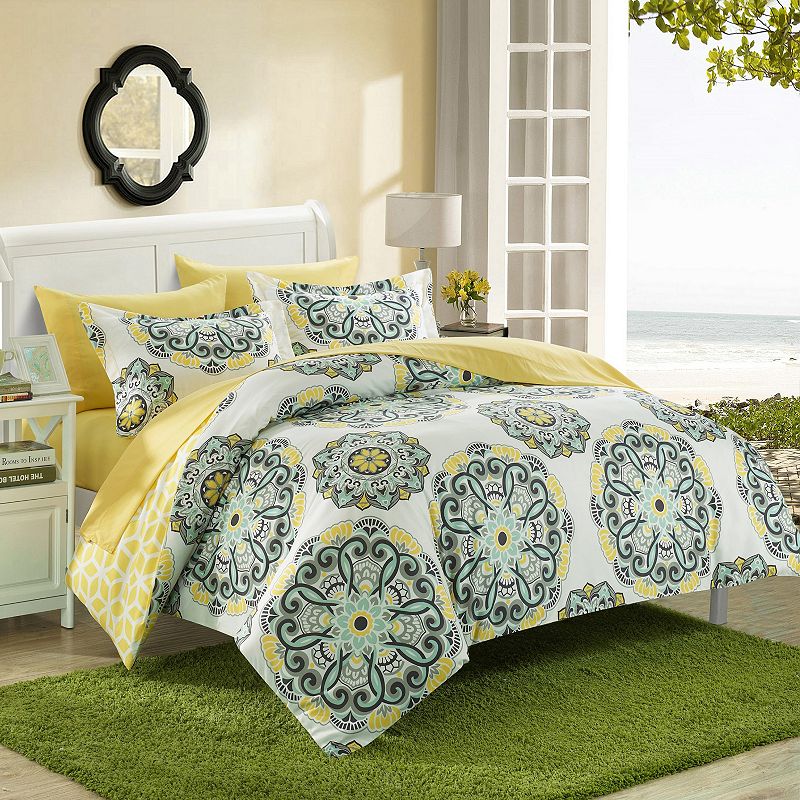 Chic Home Ibiza 7-piece Duvet Cover Set, Yellow, Full/Queen