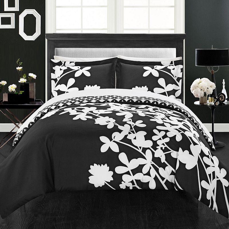 Chic Home Calla Lily 7-piece Reversible Duvet Cover Set, Black, Queen