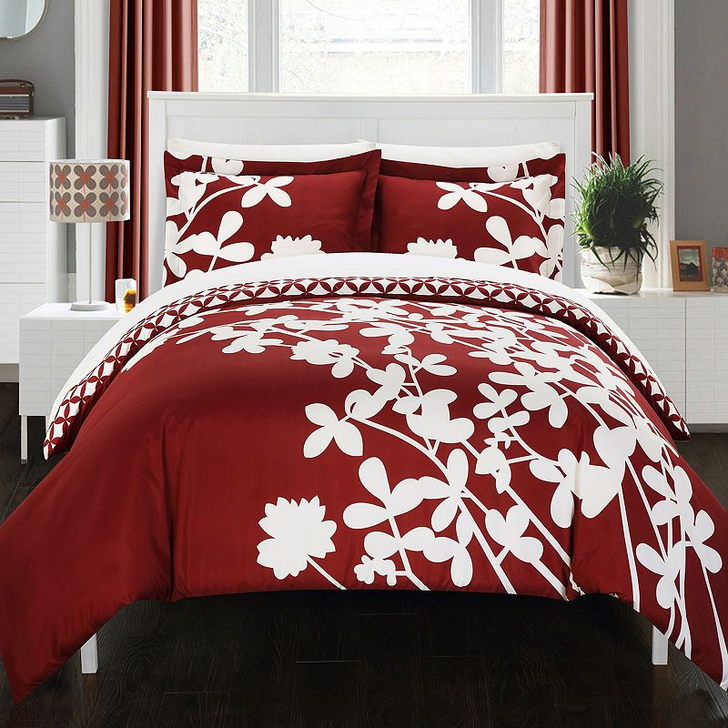 Chic Home Calla Lily 7-piece Reversible Duvet Cover Set, Red, Queen