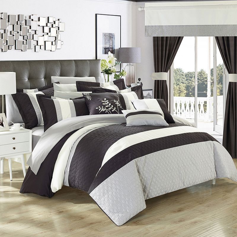 76726988 Chic Home Covington 24-piece Bedding Set, Black, K sku 76726988