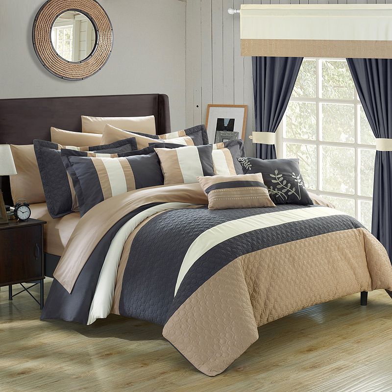 77527389 Chic Home Covington 24-piece Bedding Set, Grey, Qu sku 77527389