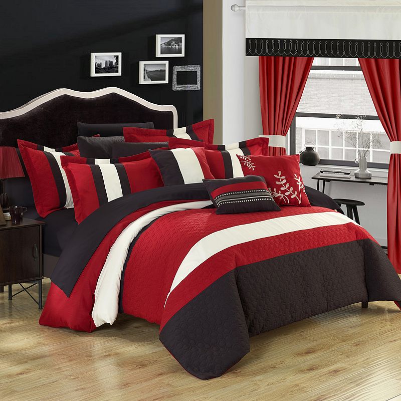 76727018 Chic Home Covington 24-piece Bedding Set, Red, Kin sku 76727018