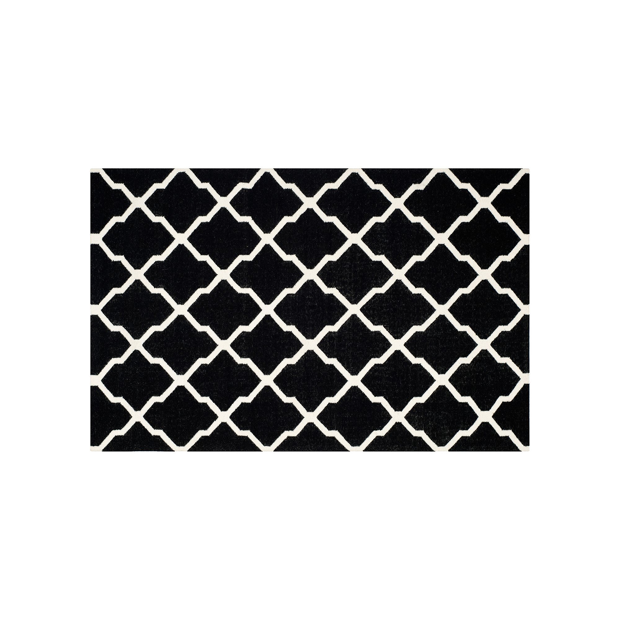 Safavieh Dhurries Trellis Quatrefoil Handwoven Flatweave Wool Rug, Black Iv