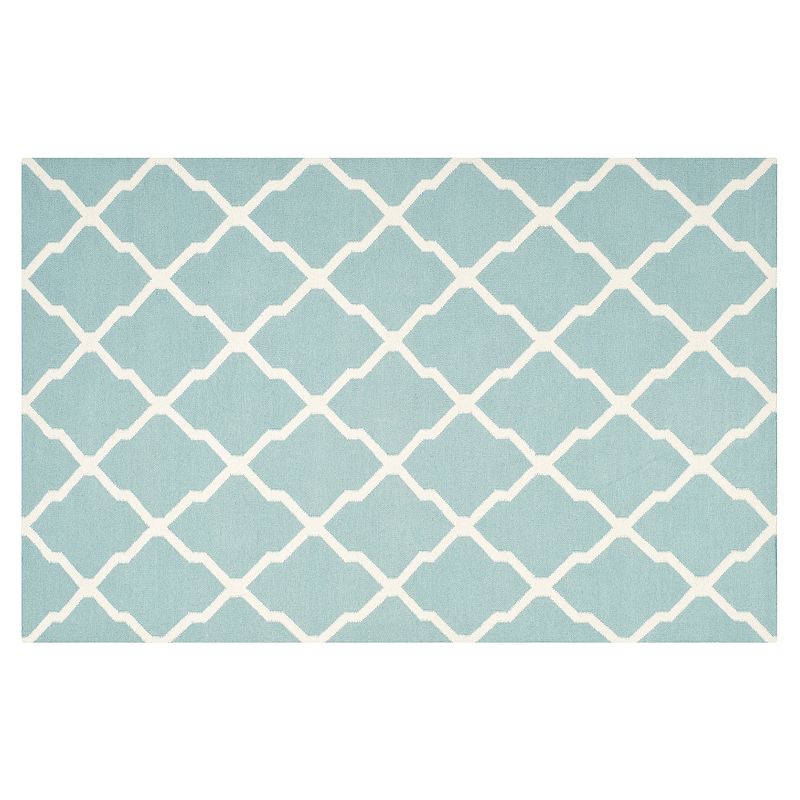 Safavieh Dhurries Quatrefoil Handwoven Flatweave Wool Rug, Light Blue, 6FT Sq