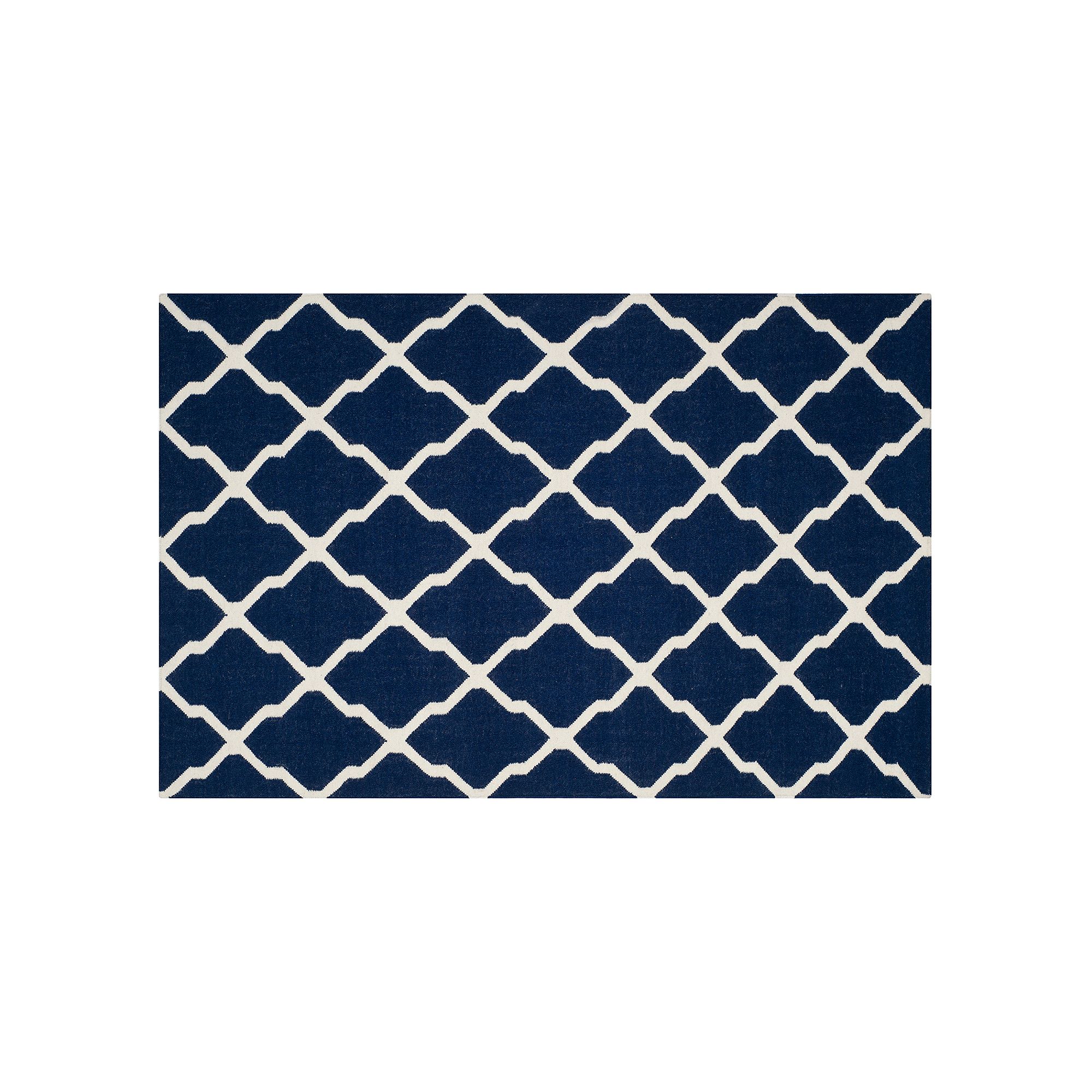 Safavieh Dhurries Trellis Quatrefoil Handwoven Flatweave Wool Rug, Navy Ivo