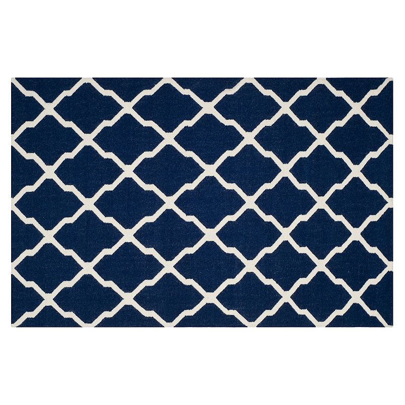 Safavieh Dhurries Quatrefoil Handwoven Flatweave Wool Rug, Blue, 2.5X10 Ft