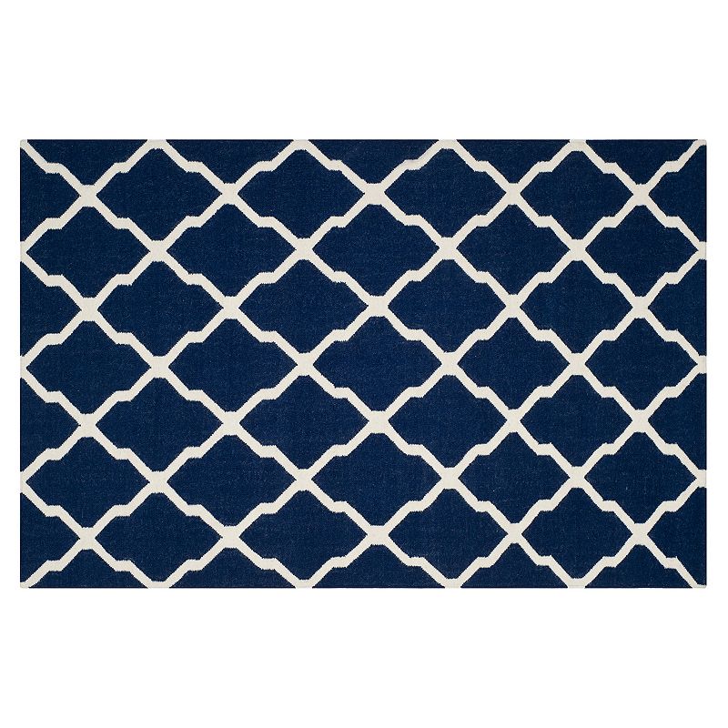 Safavieh Dhurries Quatrefoil Handwoven Flatweave Wool Rug, Blue, 4X6 Ft