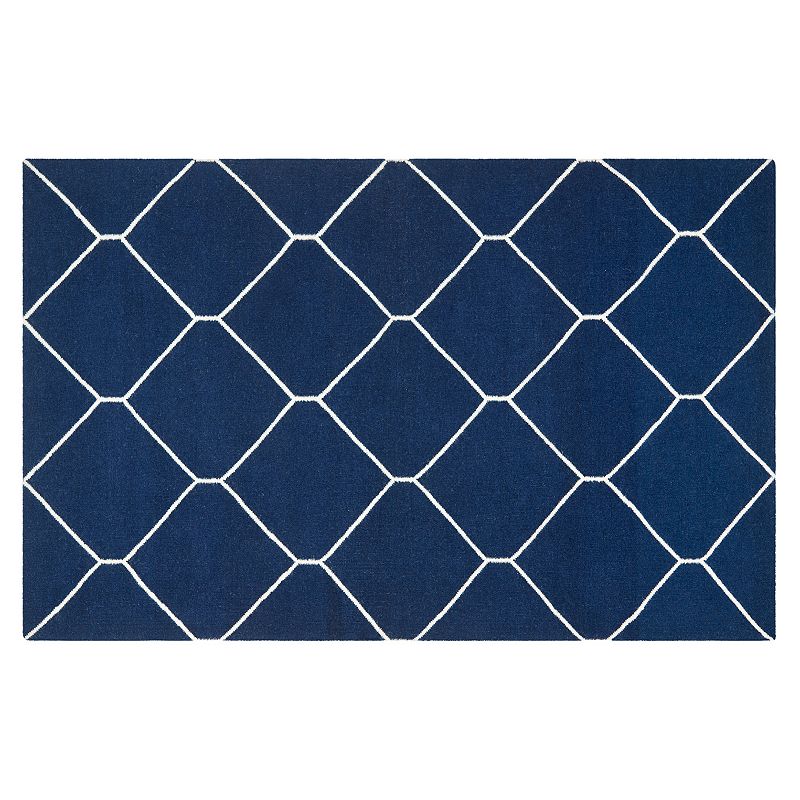 Safavieh Dhurries Netting Handwoven Flatweave Wool Rug, Blue, 5X8 Ft