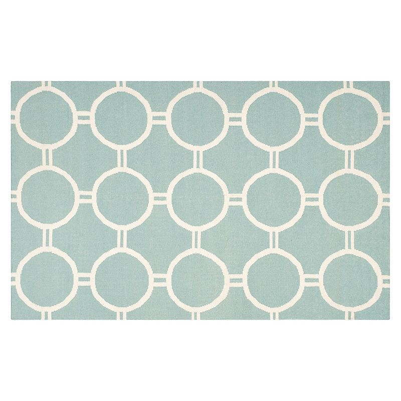 Safavieh Dhurries Roundlink Handwoven Flatweave Wool Rug, Light Blue, 5X8 Ft