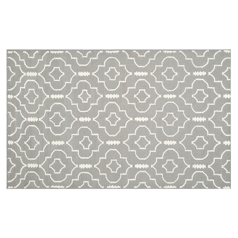 Safavieh Dhurries Quatrefoil Handwoven Flatweave Wool Rug, Grey, 5X8 Ft