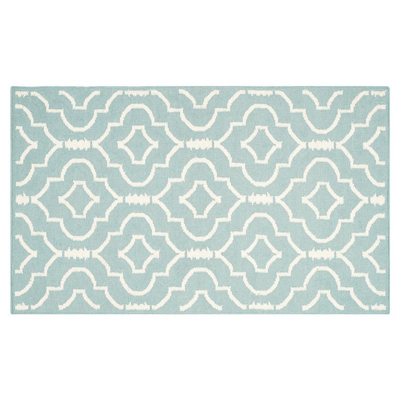 Safavieh Dhurries Quatrefoil Handwoven Flatweave Wool Rug, Light Blue, 6FT Sq