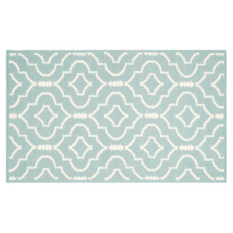 Safavieh Dhurries Quatrefoil Handwoven Flatweave Wool Rug, Light Blue, 6FT Sq