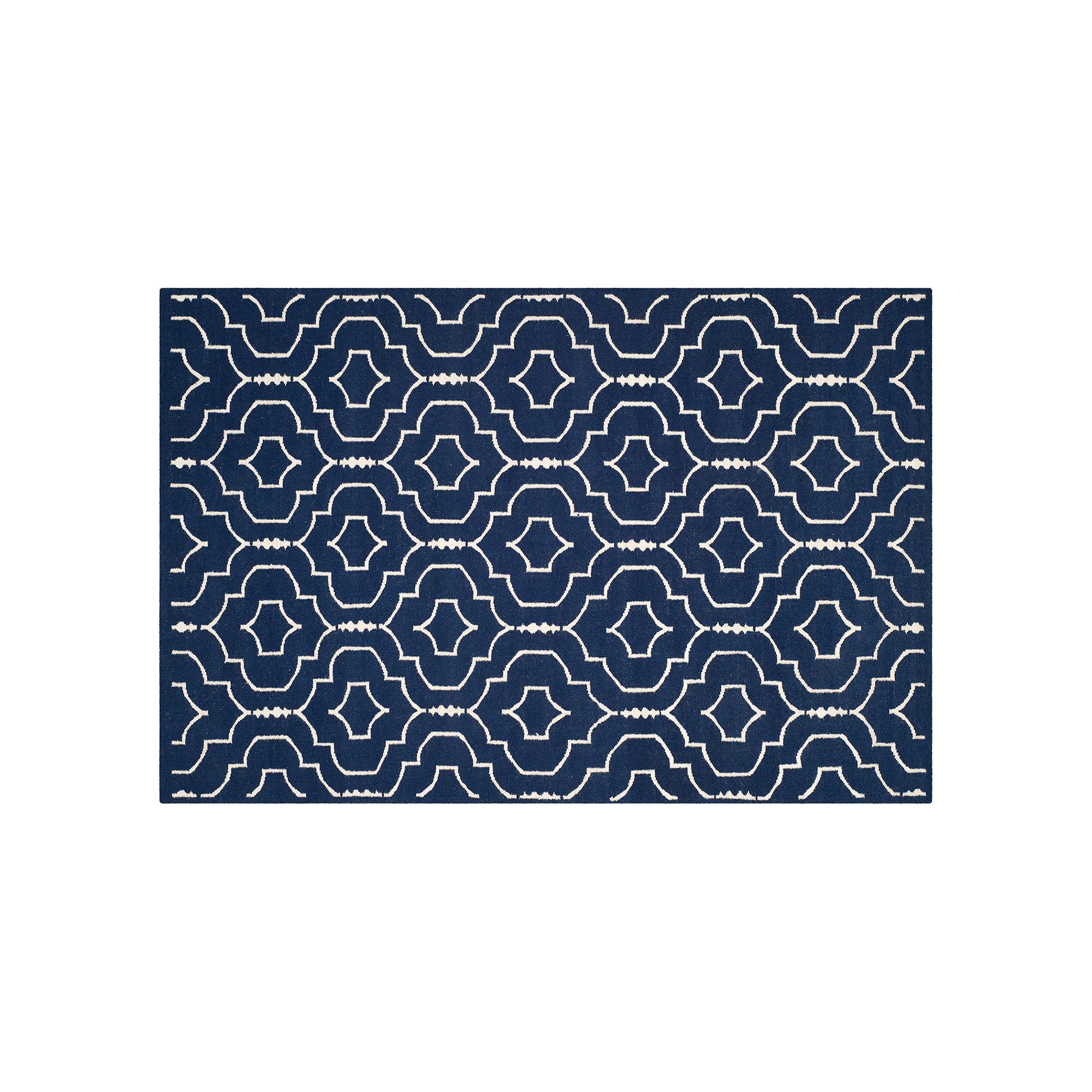 Safavieh Dhurries Intricate Quatrefoil Handwoven Flatweave Wool Rug, Navy I