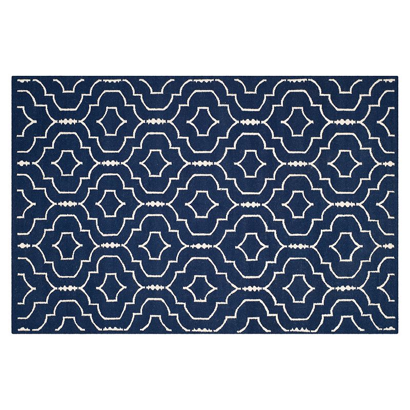 Safavieh Dhurries Quatrefoil Handwoven Flatweave Wool Rug, Blue, 6X9 Ft