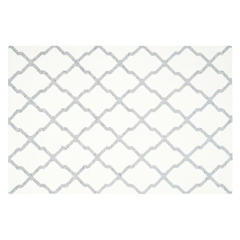 Safavieh Dhurries Quatrefoil Handwoven Flatweave Wool Rug, White, 5X8 Ft