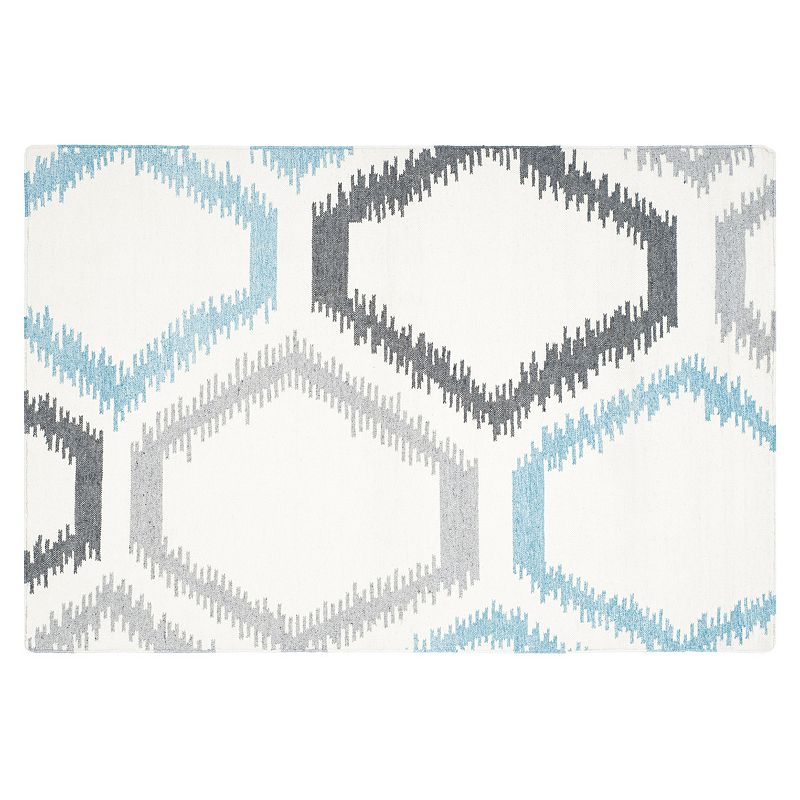 Safavieh Dhurries Honeycomb Handwoven Flatweave Wool Rug, White, 4X6 Ft