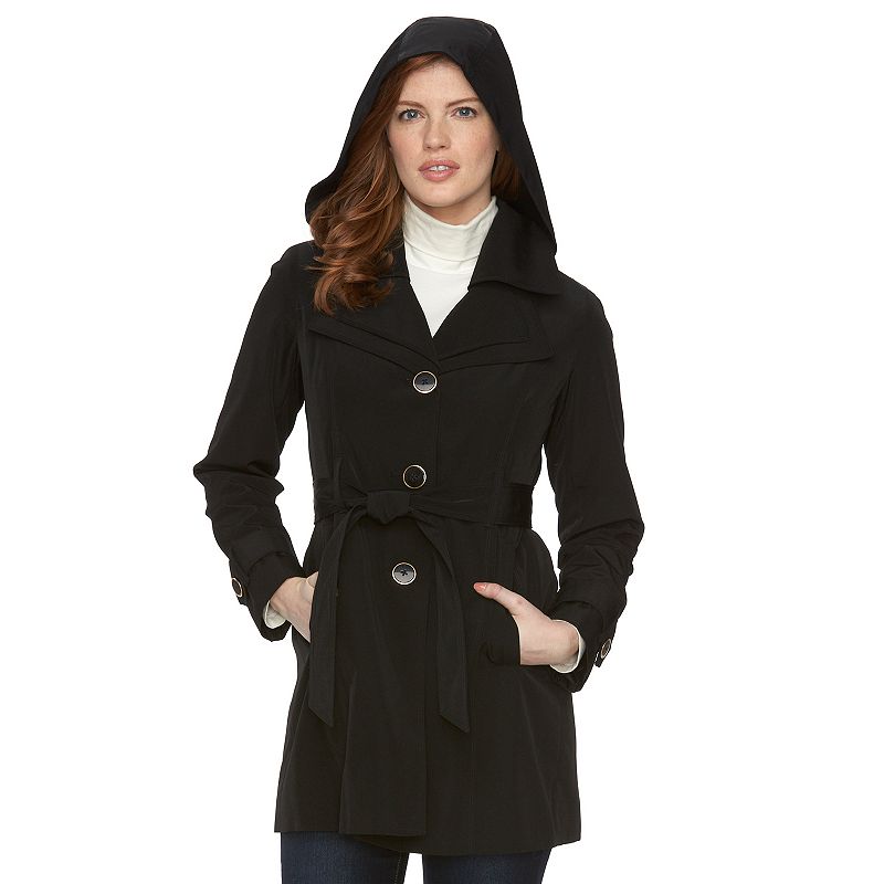 Petite Towne By London Fog Hooded Trench Raincoat, Women's, Si...