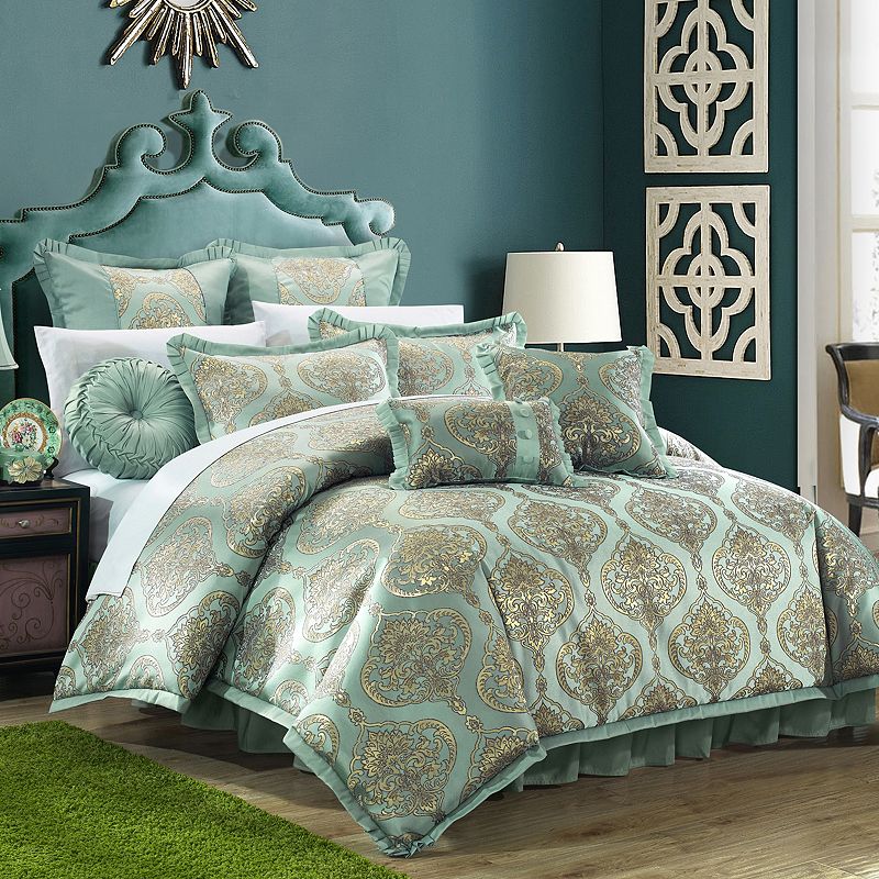 Como Jacquard 9-piece Bed Set, Blue, Queen