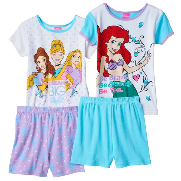 Disney s Princesses Girls 4 8 Tee Shorts 4 pc. Pajama Set