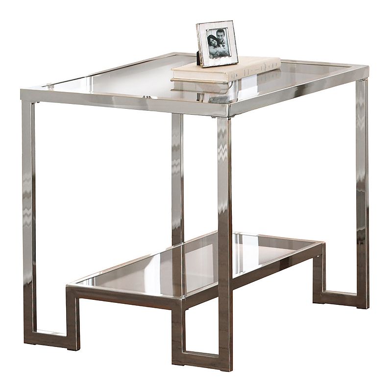 Churchill Glass End Table, Silver