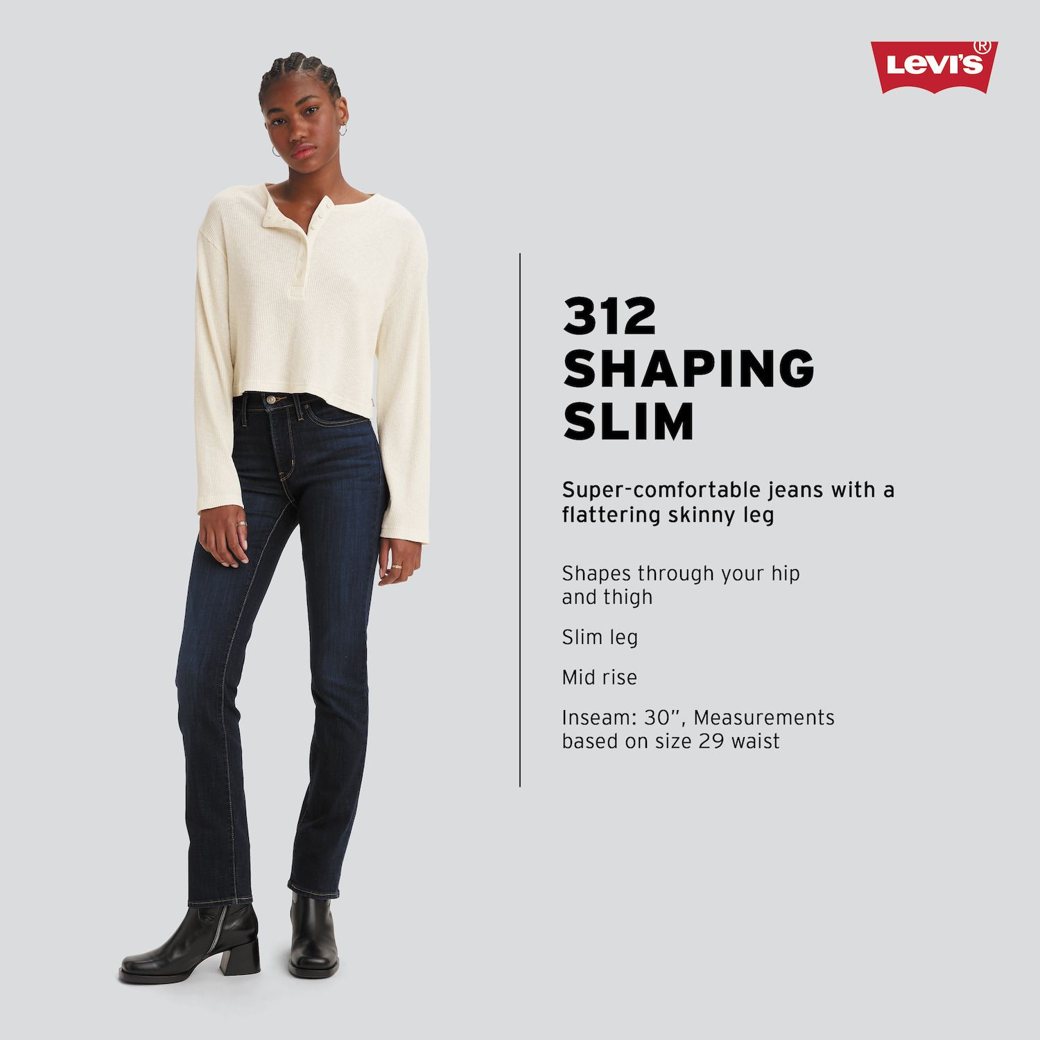 Vaqueros Levi's 312 Shaping Slim Para Mujer - Corte Ajustado, Efecto Moldeador, Tiro Medio, Color índigo Desgastado