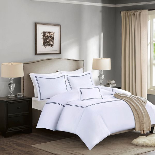 Embroidered Cotton 4 Piece Duvet Cover Set, 1000 Thread Count Super King Duvet Cover White