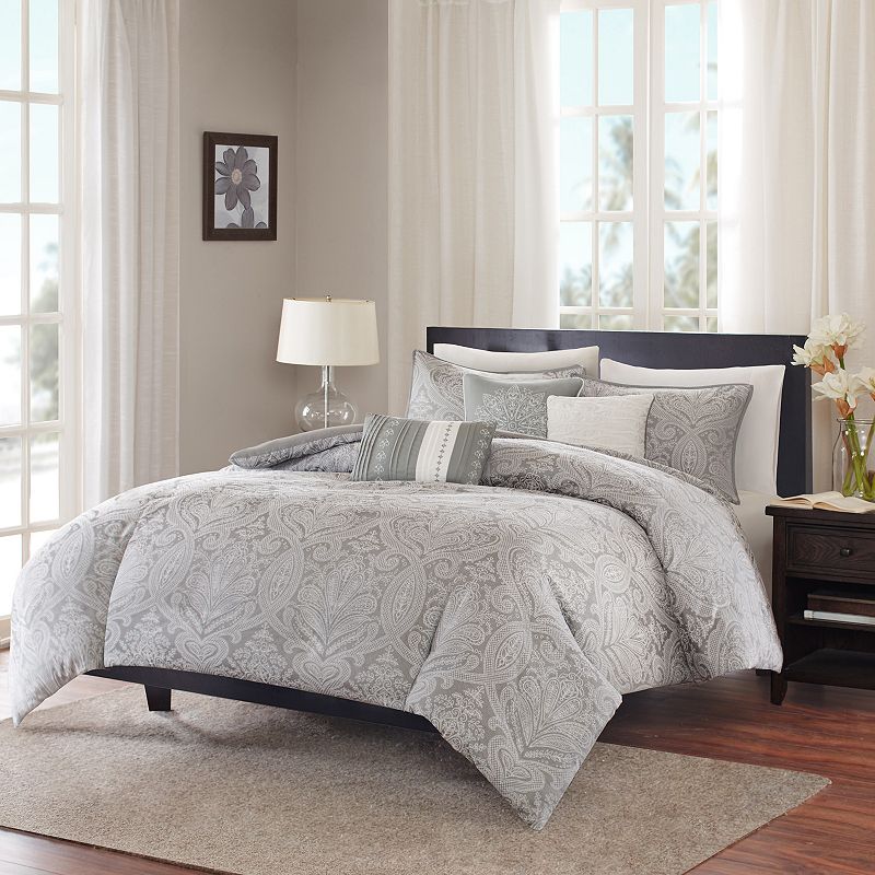 Madison Park Finley 7-piece Bed Set, Grey, Cal King