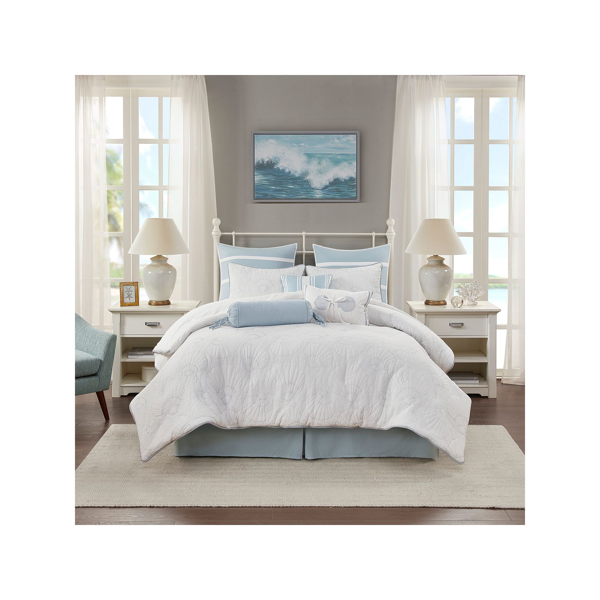 Harbor House Crystal Beach Cotton Comforter Set with Bedskirt, White