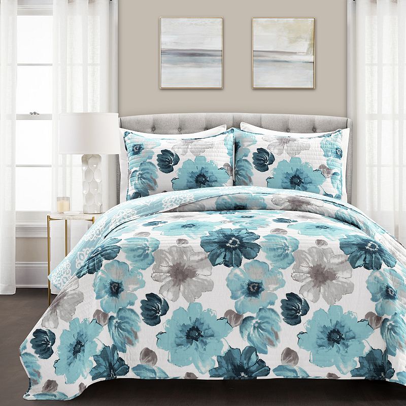 Lush Decor Leah Quilt Set, Blue, Full/Queen