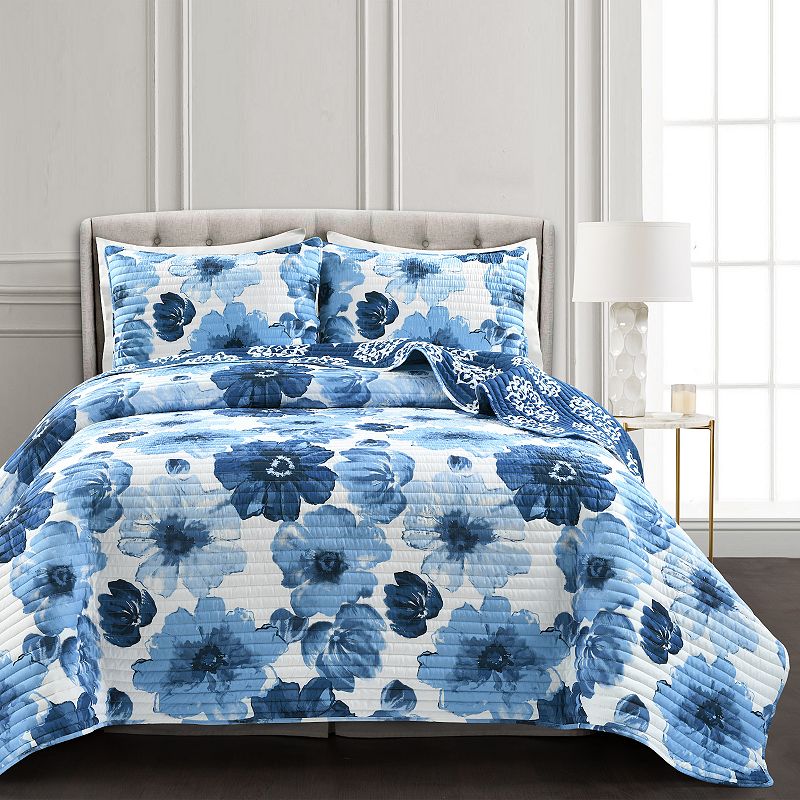 Lush Decor Leah Quilt Set, Blue, King