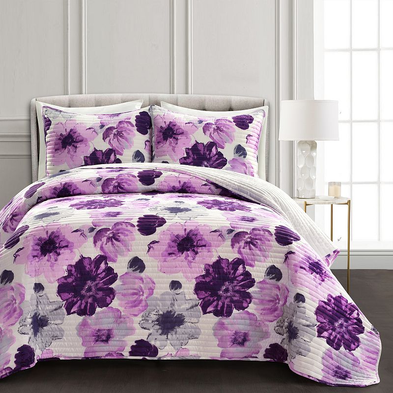 Lush Decor Leah Quilt Set, Purple, Full/Queen