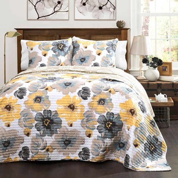 Details about   Lush Decor Charcoal Monique 3 Piece Reversible Print Pattern Quilt Set-Full Quee 