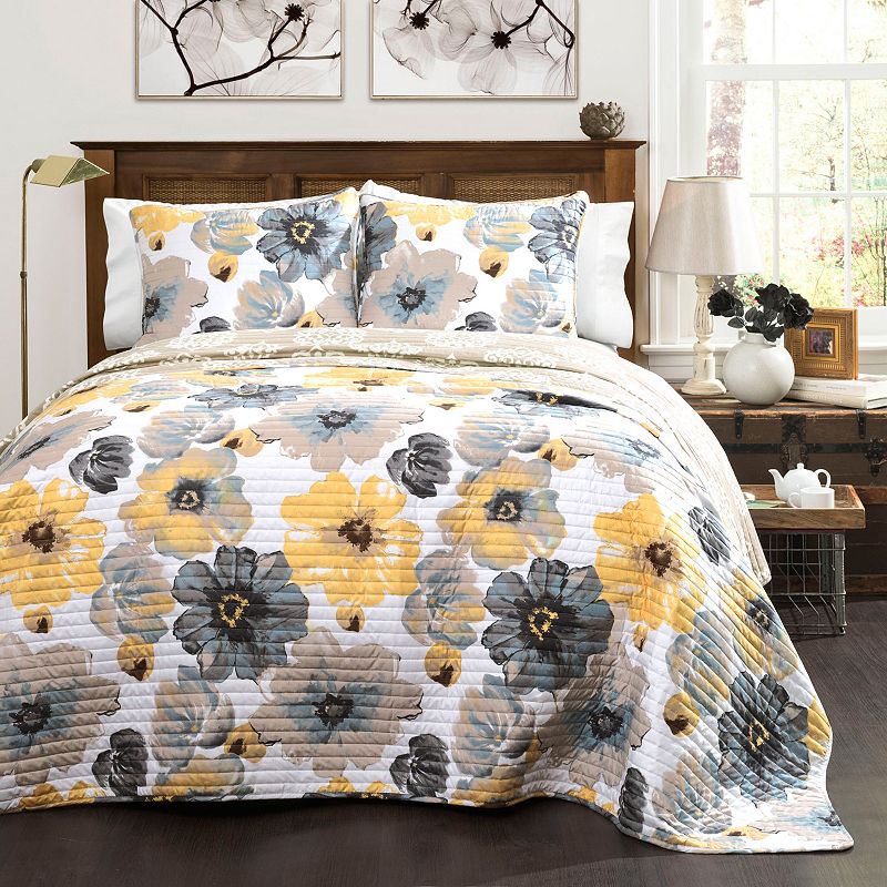 Lush Decor Leah Quilt Set, Yellow, Full/Queen