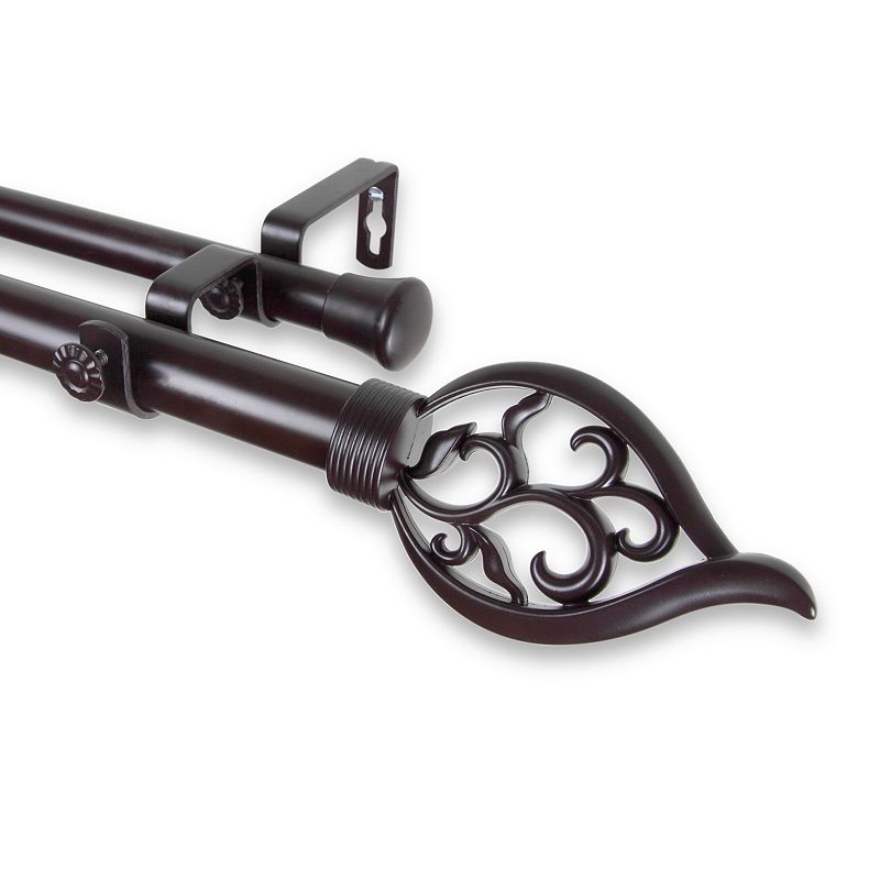 Flora Double Curtain Rod 120-170 inch - Mahogany