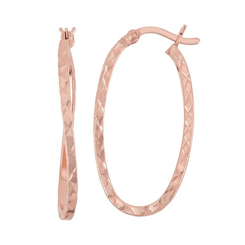 14k Rose Gold Over Silver Twist Oval Hoop Earrings