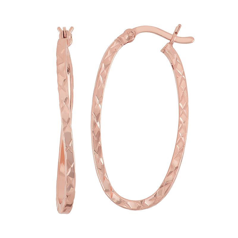 14k Rose Gold Over Silver Twist Oval Hoop Earrings, Womens, Pink