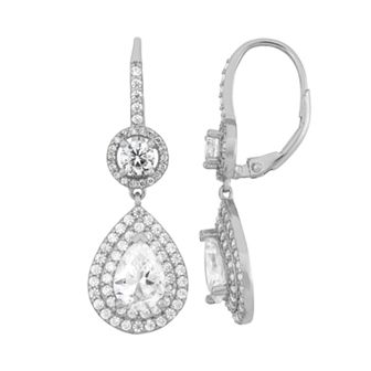 Sterling Silver Cubic Zirconia Teardrop Halo Earrings
