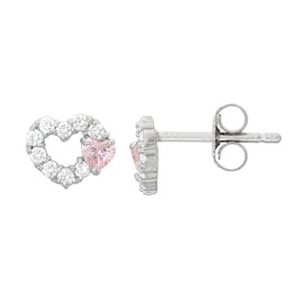 Junior Jewels Kids' Sterling Silver Cubic Zirconia Heart Stud Earrings