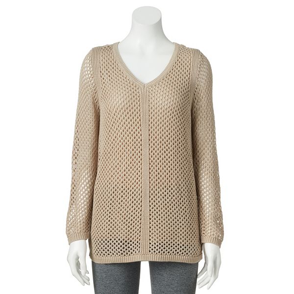 Women's Croft & Barrow® Open-Stitch V-Neck Sweater