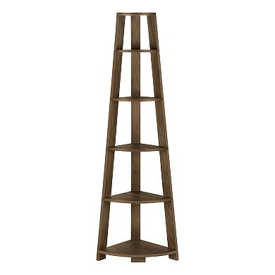 Monarch Bookshelf, Bookcase, Etagere, Corner, 5 Tier, 72"h, Office, Bedroom, Laminate, Grey, White, Contemporary, Modern