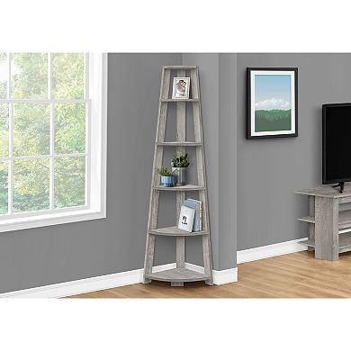 Monarch Bookshelf, Bookcase, Etagere, Corner, 5 Tier, 72"h, Office, Bedroom, Laminate, Grey, White, Contemporary, Modern