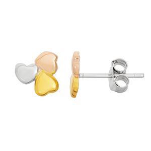 Junior Jewels Kids' Tri-Tone Sterling Silver Heart Stud Earrings