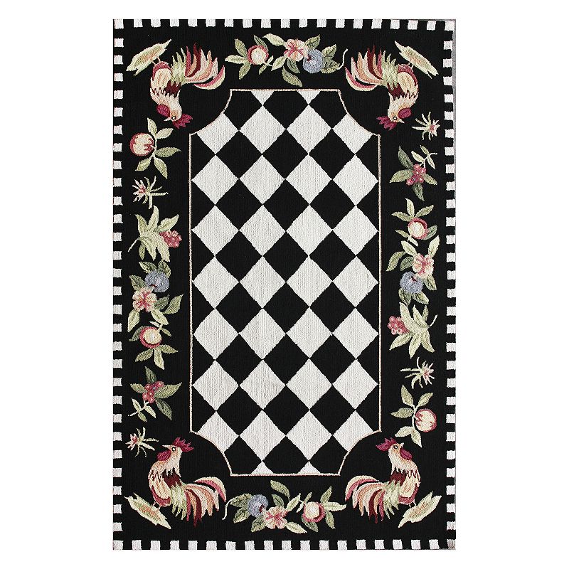 nuLOOM Heritage Framed Rooster Wool Rug, Black, 5X8 Ft