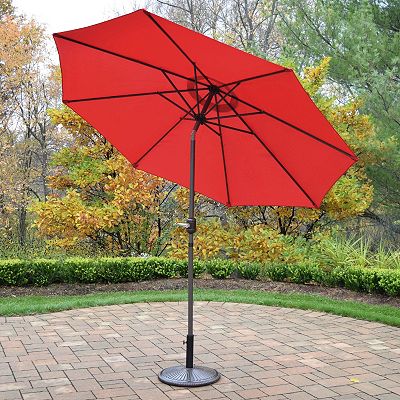 black patio umbrella 9 ft Abba Patio 9ft Outdoor Patio Umbrella, Push Button Tilt and Crank, 8 Ribs,  Black and Cream Stripe