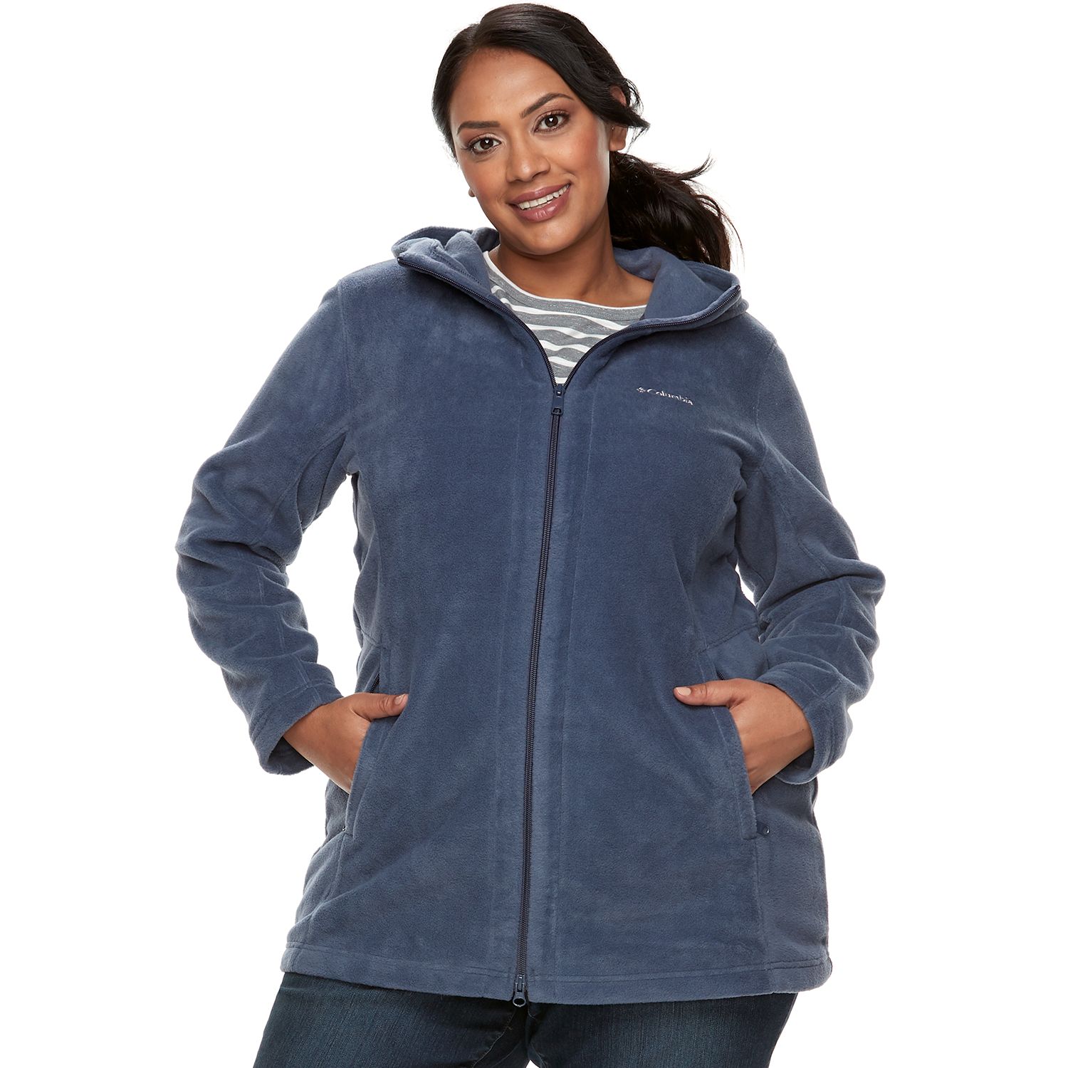 plus size columbia three lakes hooded long fleece jacket