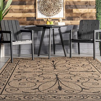 nuLOOM Alexa Framed Scroll Indoor Outdoor Rug