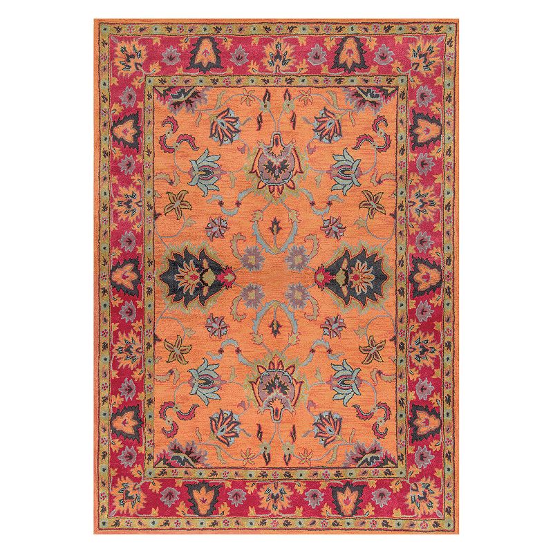 nuLOOM Overdyed Framed Floral Wool Rug, Orange, 5X8 Ft